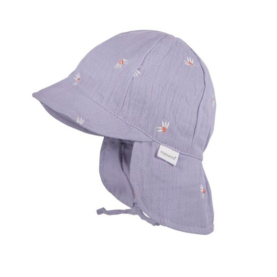 Maximo GOTS BABY Zonnehoed Margriet, Nekbescherming, mousseline stof geborduurd, Voering, UV50