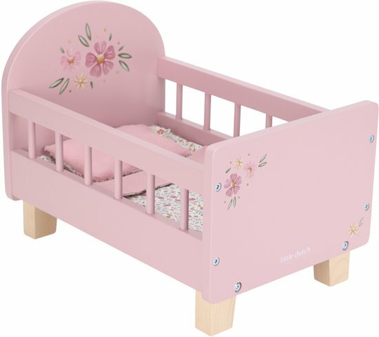 Little Dutch Poppenbed &ndash; Soft Flowers &ndash; Roze Hout