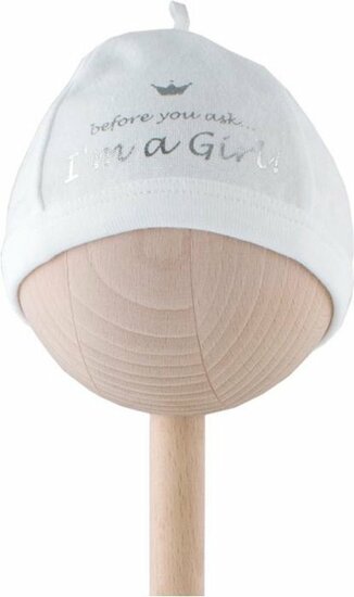 BamBam Babymutsje "I am a girl" - Wit