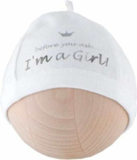 BamBam Babymutsje "I am a girl" - Wit