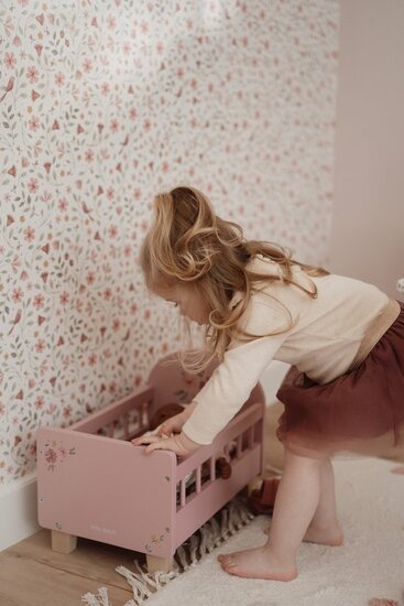 Little Dutch Poppenbed &ndash; Soft Flowers &ndash; Roze Hout