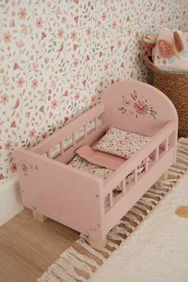 Little Dutch Poppenbed &ndash; Soft Flowers &ndash; Roze Hout