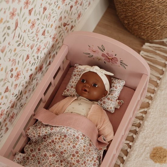 Little Dutch Poppenbed &ndash; Soft Flowers &ndash; Roze Hout
